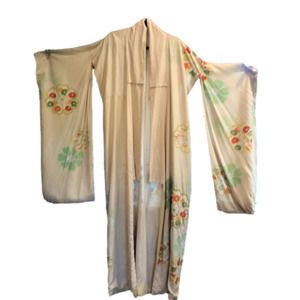 VINTAGE Authentic silk lined floral kimono-visible sign of age but so lovely